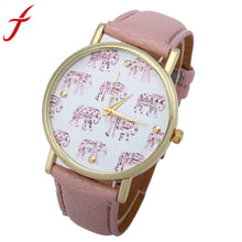 Women Girl Cartoon Elephant Pattern Faux Leather Band Analog Quartz Watch relogio feminino IMY66