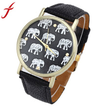 Women Girl Cartoon Elephant Pattern Faux Leather Band Analog Quartz Watch relogio feminino IMY66