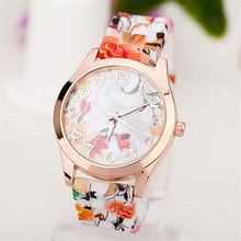 Women Girl Causal Dress Watch Silicone Rose Flower Print Jelly Quartz WristWatches Clock reloj mujer IMY66