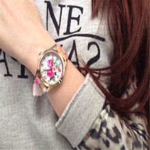 Women Girl Causal Dress Watch Silicone Rose Flower Print Jelly Quartz WristWatches Clock reloj mujer IMY66