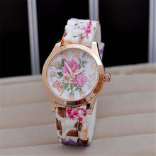 Women Girl Causal Dress Watch Silicone Rose Flower Print Jelly Quartz WristWatches Clock reloj mujer IMY66