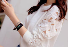 Women Hollow Long Sleeve O Neck Embroidery Lace Short T-Shirt Top IMY66