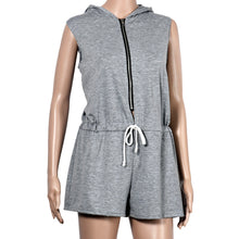 Women Jumpsuits Casual Shorts Sexy Loose Sleeveless Zipper Rompers With Hoodie macacao feminino IMY66