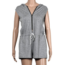 Women Jumpsuits Casual Shorts Sexy Loose Sleeveless Zipper Rompers With Hoodie macacao feminino IMY66