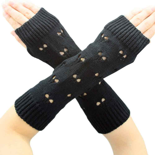 Women Knitted Arm Sleeve Fingerless Gloves Hollow Gloves Soft Warm Long Gloves Mittens IMY66