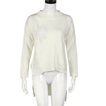 Women Knitted Sweater Full Sleeve Glove Neck Asymmetrical Hollow Out Loose Hole Long Sweater pull femme IMY66