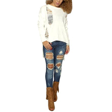 Women Knitted Sweater Full Sleeve Glove Neck Asymmetrical Hollow Out Loose Hole Long Sweater pull femme IMY66