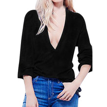 Women Knitted Sweater Sexy Deep V Neck Long Sleeve Loose Casual V-Neck Tops Jumper Tops Pullovers pull femme IMY66