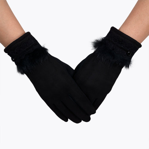 Women Lace Botton Gloves Phone Touch Screen Warm Wrist Gloves Mittens Female Cashmere Military Gloves IMY66