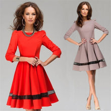 Women Ladies Elegant Dress Solid Color Round Neck Long Sleeve Pleated Party Mini Dress vestidos femininos IMY66