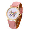 Women Men Casual Butterfly Printed Faux Leather Band Analog Quartz Wrist Watches relogios Clock IMY66