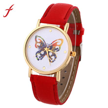 Women Men Casual Butterfly Printed Faux Leather Band Analog Quartz Wrist Watches relogios Clock IMY66