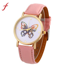 Women Men Casual Butterfly Printed Faux Leather Band Analog Quartz Wrist Watches relogios Clock IMY66