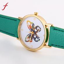 Women Men Casual Butterfly Printed Faux Leather Band Analog Quartz Wrist Watches relogios Clock IMY66