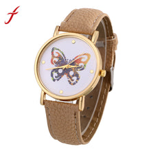 Women Men Casual Butterfly Printed Faux Leather Band Analog Quartz Wrist Watches relogios Clock IMY66