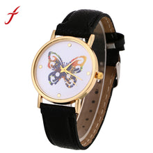 Women Men Casual Butterfly Printed Faux Leather Band Analog Quartz Wrist Watches relogios Clock IMY66