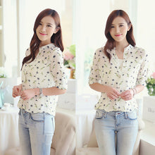 Women Casual Clothing Long Sleeve Chiffon PrinT-Shirt Slim Top Blouses Plus Size IMY66