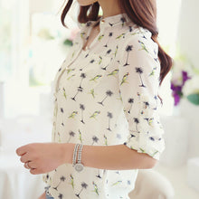 Women Casual Clothing Long Sleeve Chiffon PrinT-Shirt Slim Top Blouses Plus Size IMY66