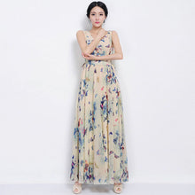 Women Long Dress Sexy Deep V Chiffon Floral Printed Evening Party Beach Wear Maxi Dress IMY66