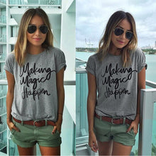 Female Vogue Casual Women's Tees High Street Korean Style Grey Short Sleeve Letter Print T-Shirt IMY66