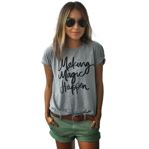 Female Vogue Casual Women's Tees High Street Korean Style Grey Short Sleeve Letter Print T-Shirt IMY66