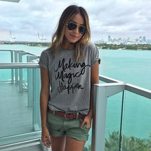 Female Vogue Casual Women's Tees High Street Korean Style Grey Short Sleeve Letter Print T-Shirt IMY66
