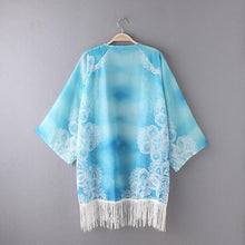Floral Printed Lace Tassel Kimono Cardigan Women Blouse Shirt Tops Batwing Sleeve Blusas Femininas IMY66