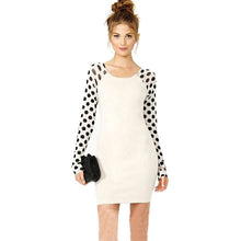 Girls Women Casual Clothing Work Wear Black Wave Point Polka Dot Splicing Slim Elastic Elegant White Dress IMY66