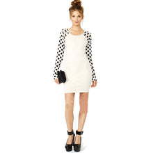Girls Women Casual Clothing Work Wear Black Wave Point Polka Dot Splicing Slim Elastic Elegant White Dress IMY66