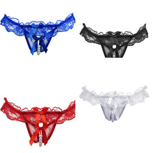 4Colors Sexy Lace Open Crotch Thong Mesh Pearl Massage Lady Sexy Temptation Pants IMY66