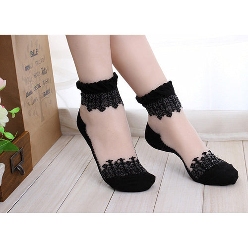 Harajuku Ultrathin Transparent Beautiful Crystal Lace Elastic Short Women Calcetines Socks for Womens meias IMY66