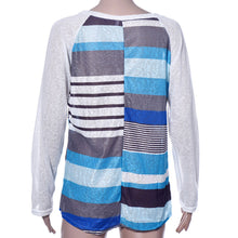 Women Long Sleeve Tops Knitted Slim Patchwork Striped Lace Pocket O-neck Tee Shirt T-Shirts IMY66