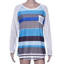 Women Long Sleeve Tops Knitted Slim Patchwork Striped Lace Pocket O-neck Tee Shirt T-Shirts IMY66