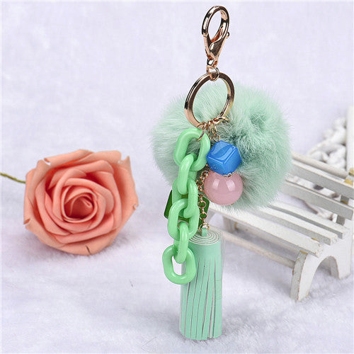 Chains Alloy Rabbit Fur Ball Keyring WithTassel Hanging Plush Ball Ornaments Car Keychains On Bag IMY66
