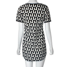 Women Casual Loose Short Sleeves Print Black White Plaid Party Elegant Dress IMY66