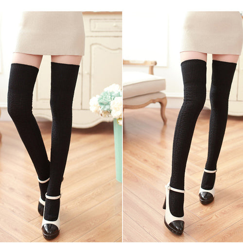 Women Girls Over The Knee Leg Warme Soft knitted Crochet Thigh High Socking calcetines mujer IMY66