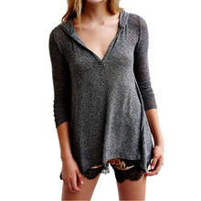 Hollow Out T-Shirt Women Baggy Fit V Neck Hooded Knitwear Pullover Sexy Womens Tops Tee Shirt Femme Camisetas Mujer IMY66