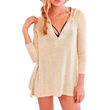 Hollow Out T-Shirt Women Baggy Fit V Neck Hooded Knitwear Pullover Sexy Womens Tops Tee Shirt Femme Camisetas Mujer IMY66