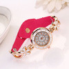 6 Colors PU Leather Luxury Strap Alloy Floral Rhinestone Bracelet Quartz Watches Women IMY66
