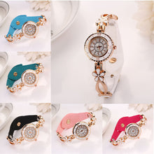 6 Colors PU Leather Luxury Strap Alloy Floral Rhinestone Bracelet Quartz Watches Women IMY66