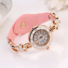 6 Colors PU Leather Luxury Strap Alloy Floral Rhinestone Bracelet Quartz Watches Women IMY66