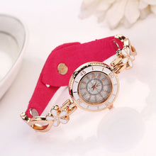 6 Colors PU Leather Luxury Strap Alloy Floral Rhinestone Bracelet Quartz Watches Women IMY66