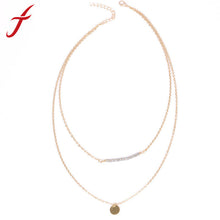 Women Gold Plated Multilayer Beads Pendant Paillette Chain Statement Necklace Jewelry IMY66