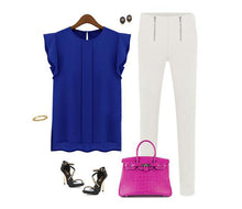 Plus Size Women Casual Clothing Loose Short Tulip Sleeve Chiffon Shirt Tops IMY66