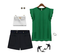 Plus Size Women Casual Clothing Loose Short Tulip Sleeve Chiffon Shirt Tops IMY66