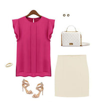 Plus Size Women Casual Clothing Loose Short Tulip Sleeve Chiffon Shirt Tops IMY66