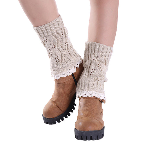 Short Knitting Hollow Out Lace Crochet Socks Leg Warmers Boot Cover piernas calcetines mujer IMY66