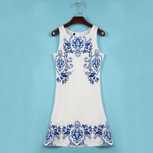 fashionwomen elegant sleeveless retro print femme vestido round Neck dress IMY66