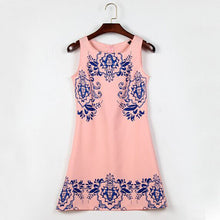fashionwomen elegant sleeveless retro print femme vestido round Neck dress IMY66