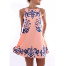 fashionwomen elegant sleeveless retro print femme vestido round Neck dress IMY66